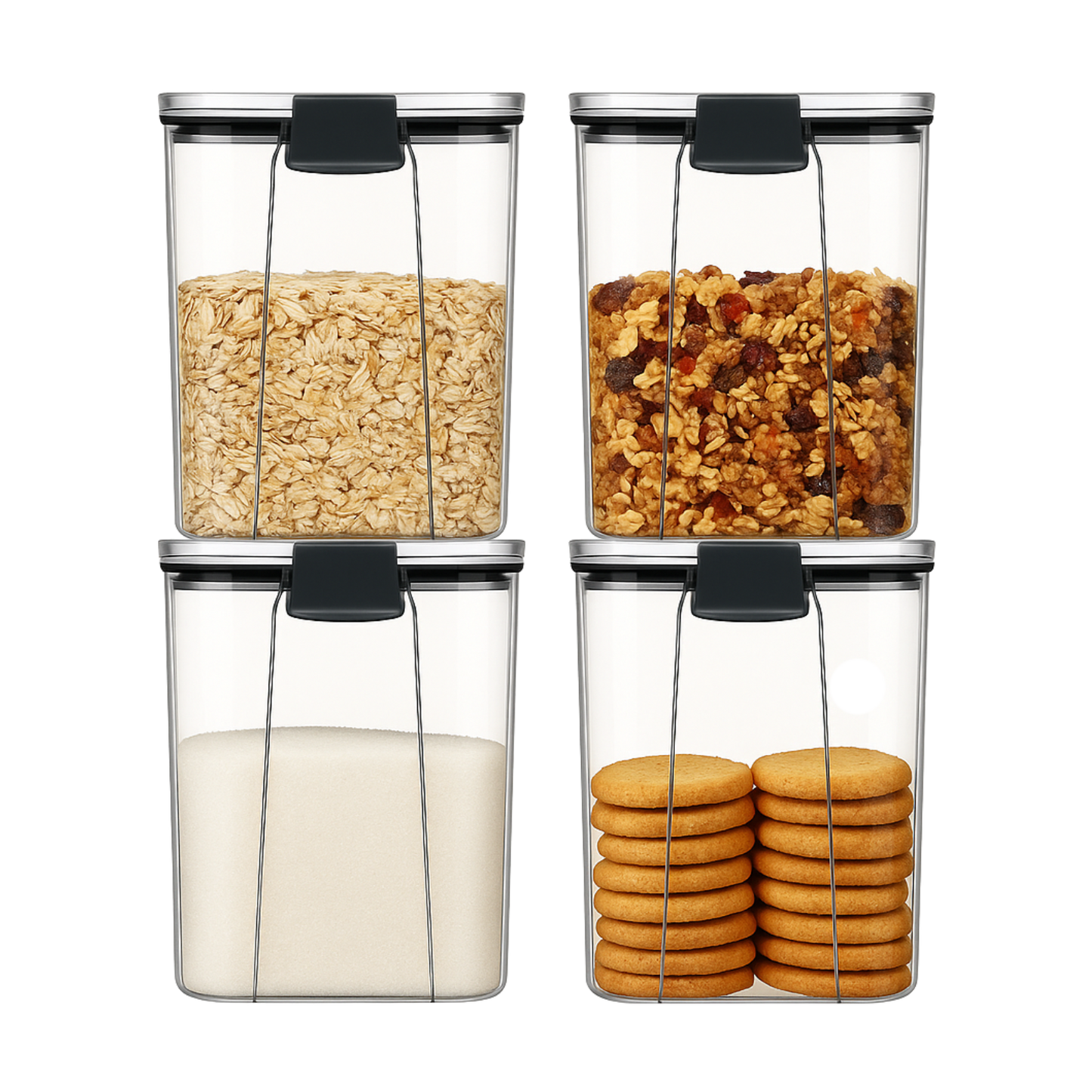 Voorraadpotten set van 5 – 1300 ml – Luchtdichte bewaardozen – Vershoudbakjes – Voedselcontainers – Bewaarpotten – Kunststof – BPA-vrij – Stapelbaar – Transparant – Voor pasta, ontbijtgranen, rijst, snoep, suiker