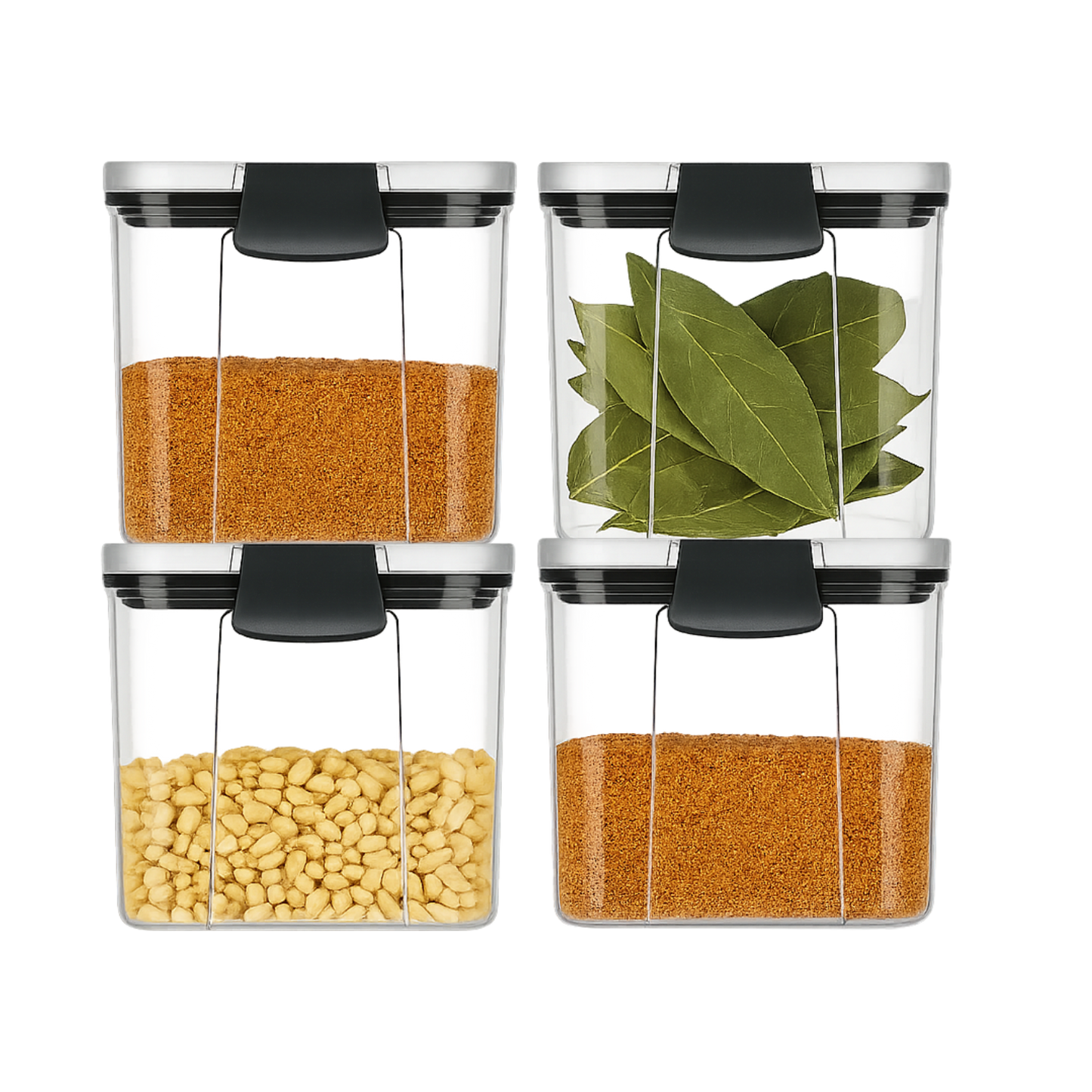 Voorraadpotten set van 5 – 460 ml – Luchtdichte bewaardozen – Vershoudbakjes – Voedselcontainers – Bewaarpotten – Kunststof – BPA-vrij – Stapelbaar – Transparant – Voor pasta, ontbijtgranen, rijst, snoep, suiker