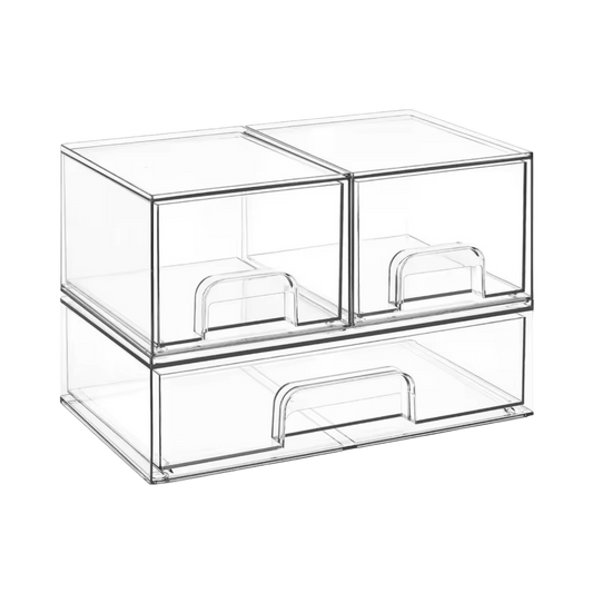 Transparante opbergbakjes met schuiflade - set van 3  | Stapelbare opbergboxen – Met antislip – Voor make-up, het gootsteenkastje of voor dagelijkse items