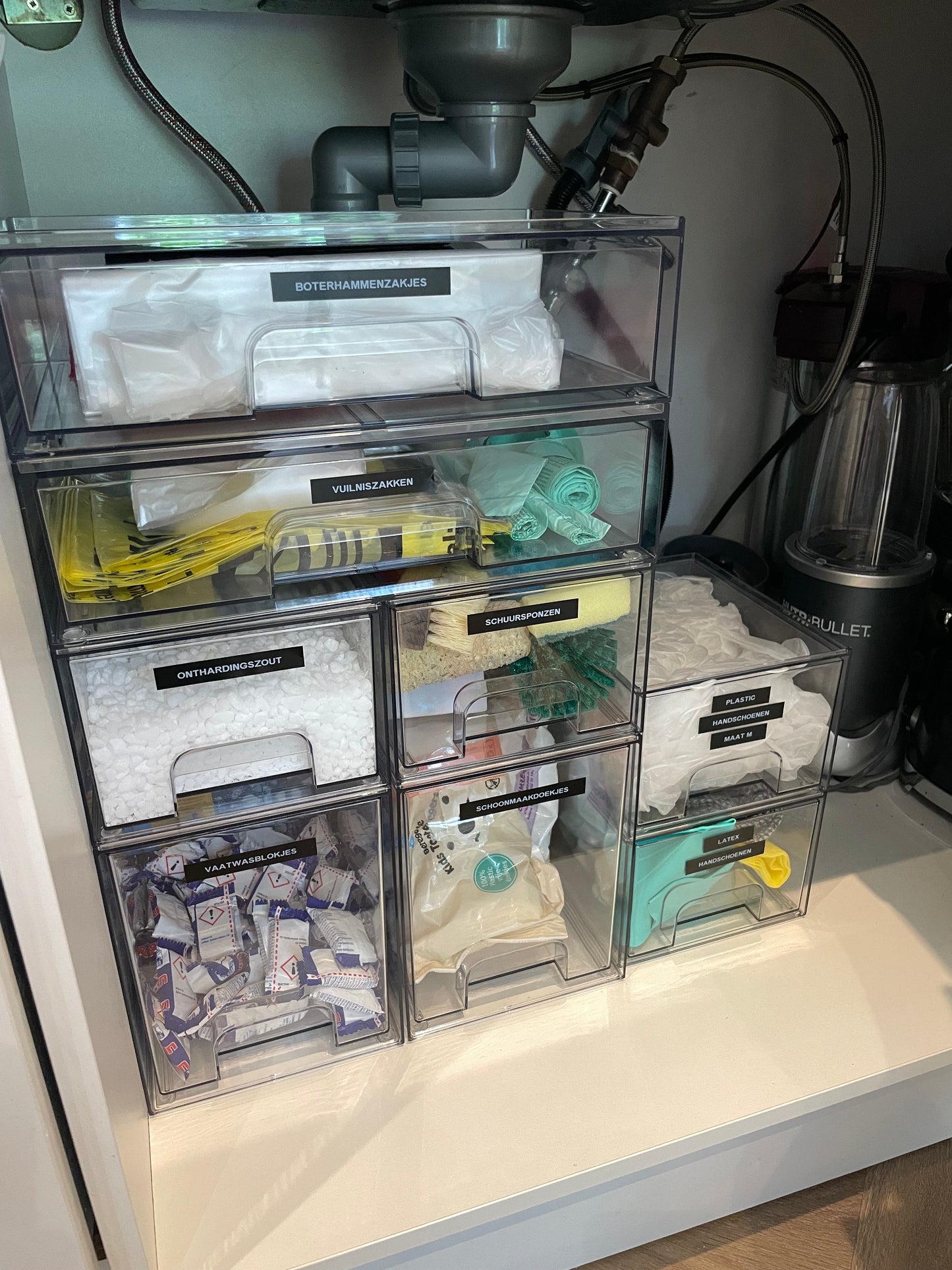 Transparante opbergbakjes met schuiflade - set van 4  | Stapelbare opbergboxen – Met antislip – Voor make-up, het gootsteenkastje of voor dagelijkse items (kopie)
