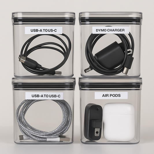 Transparante opbergbakjes voor kabels & opladers – Set van 5 (460 ml) | Stapelbaar & ruimtebesparend