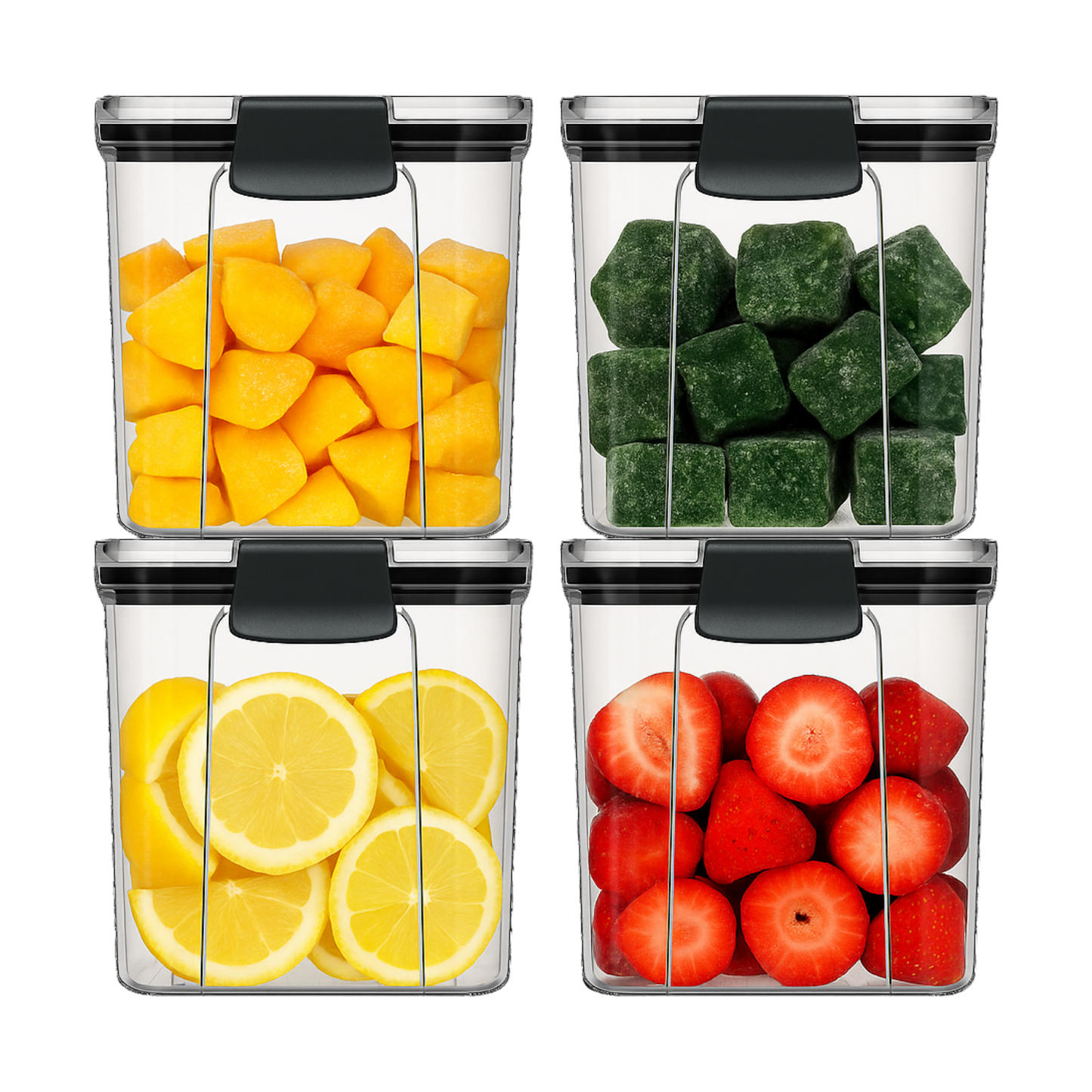 Voorraadpotten set van 5 – 950 ml – Luchtdichte bewaardozen – Vershoudbakjes – Voedselcontainers – Bewaarpotten – Kunststof – BPA-vrij – Stapelbaar – Transparant – Voor pasta, ontbijtgranen, rijst, snoep, suiker