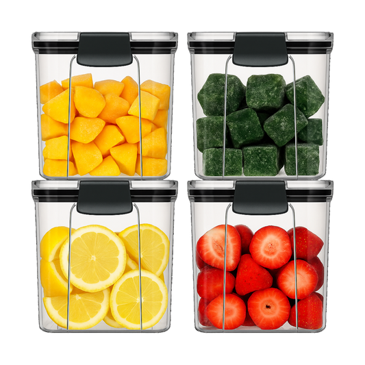 Voorraadpotten set van 5 – 950 ml – Luchtdichte bewaardozen – Vershoudbakjes – Voedselcontainers – Bewaarpotten – Kunststof – BPA-vrij – Stapelbaar – Transparant – Voor pasta, ontbijtgranen, rijst, snoep, suiker