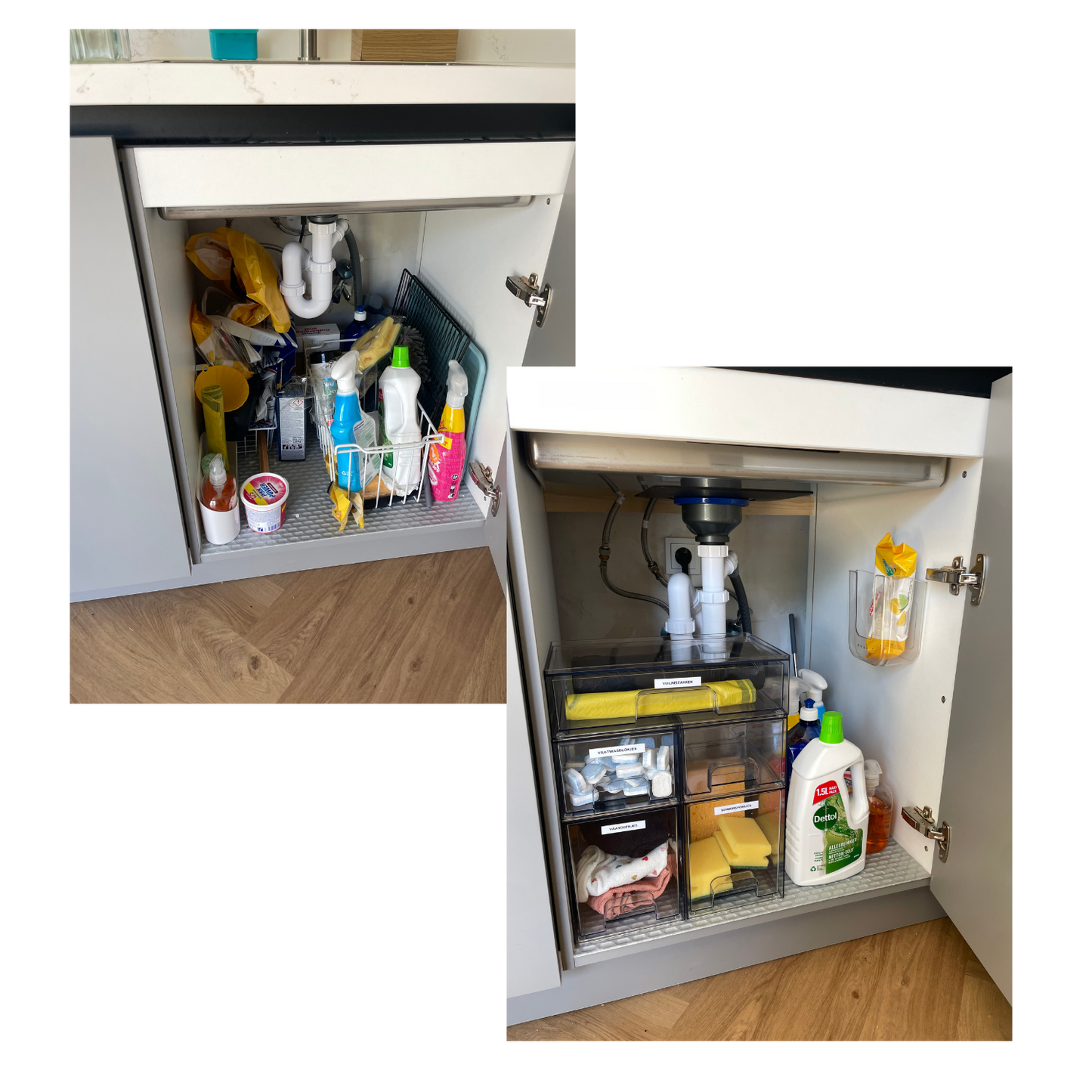 Transparante opbergbakjes met schuiflade - set van 3  | Stapelbare opbergboxen – Met antislip – Voor make-up, het gootsteenkastje of voor dagelijkse items
