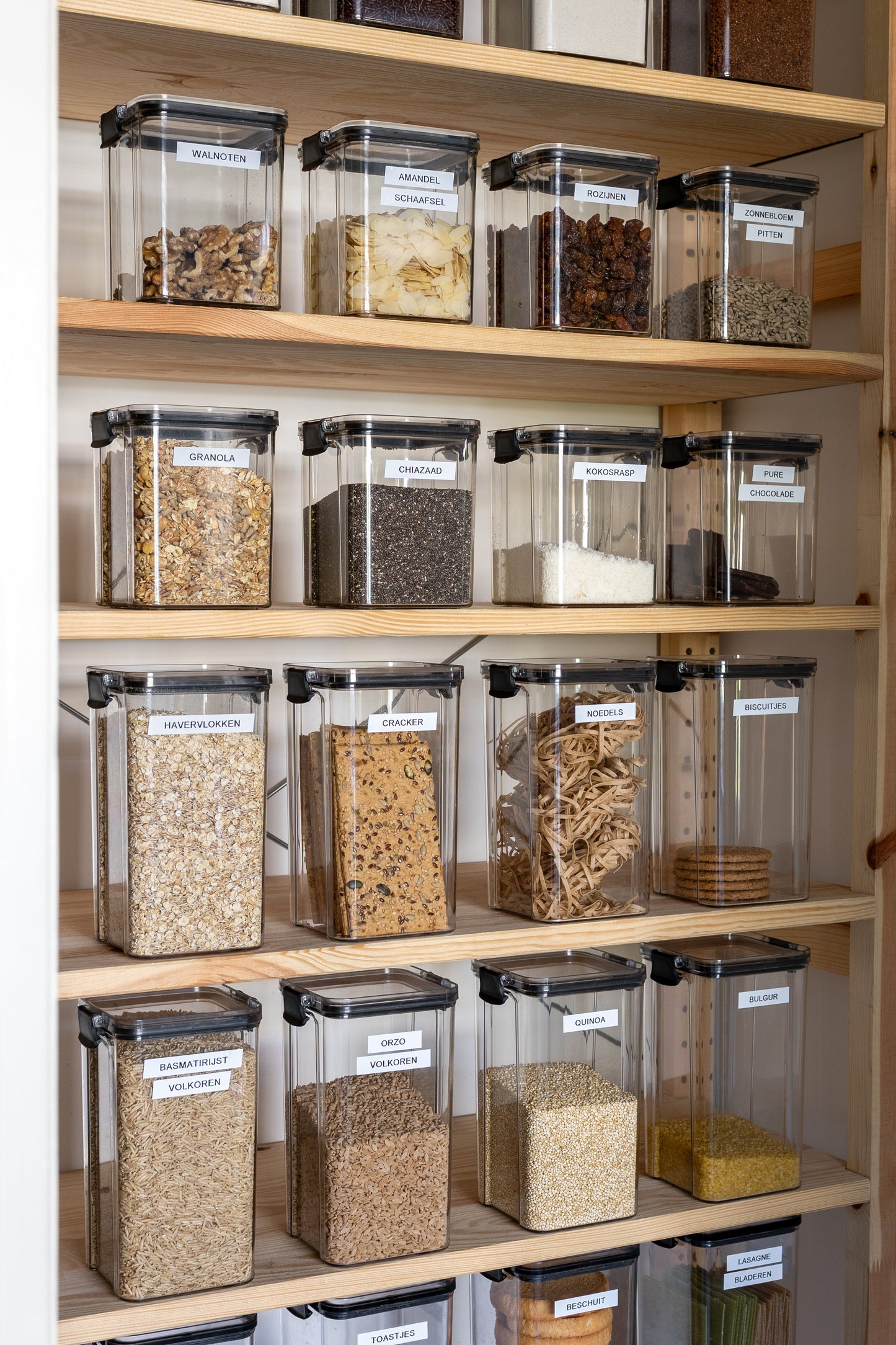 Voorraadpotten set van 5 – 950 ml – Luchtdichte bewaardozen – Vershoudbakjes – Voedselcontainers – Bewaarpotten – Kunststof – BPA-vrij – Stapelbaar – Transparant – Voor pasta, ontbijtgranen, rijst, snoep, suiker