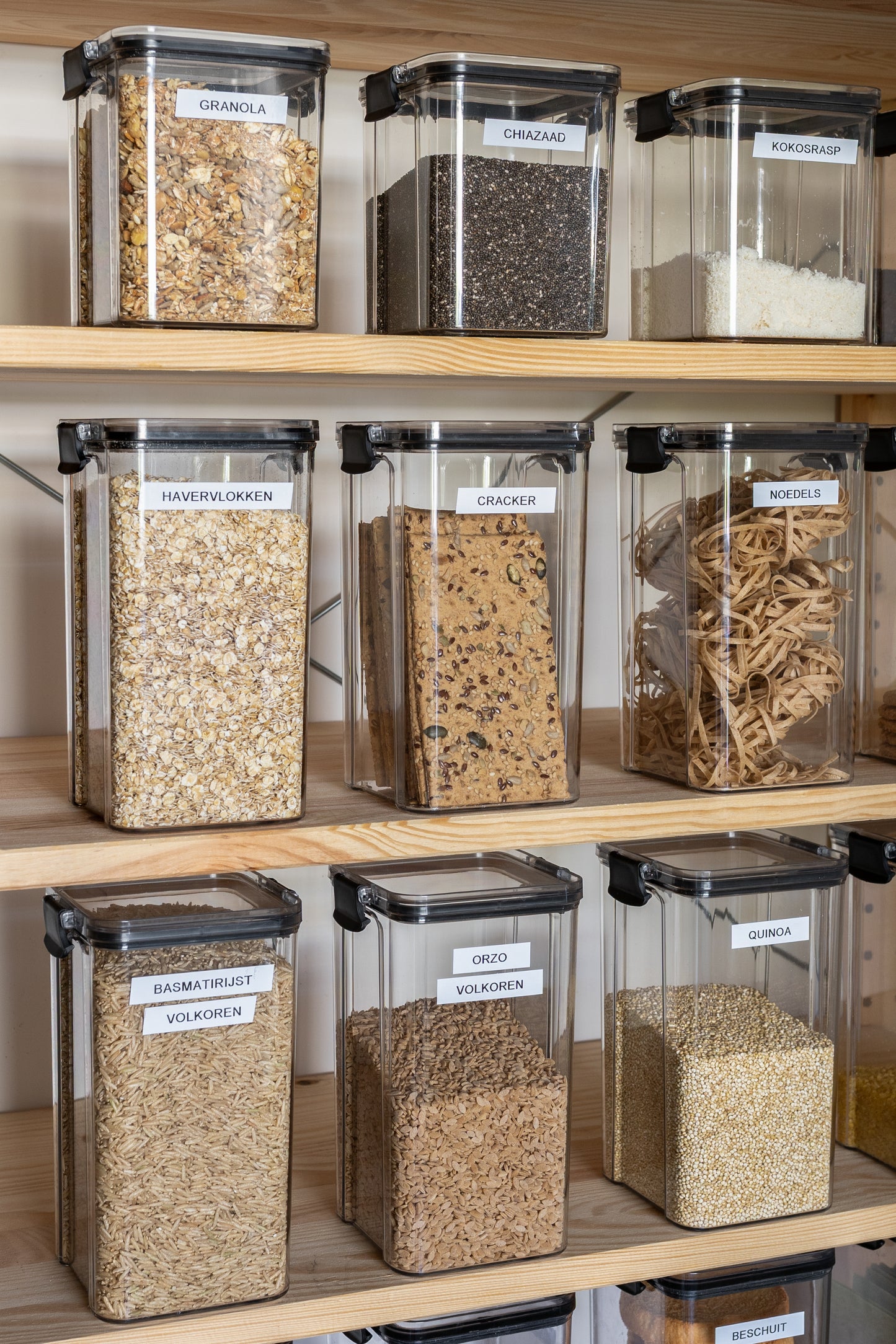 Voorraadpotten set van 5 – 1300 ml – Luchtdichte bewaardozen – Vershoudbakjes – Voedselcontainers – Bewaarpotten – Kunststof – BPA-vrij – Stapelbaar – Transparant – Voor pasta, ontbijtgranen, rijst, snoep, suiker
