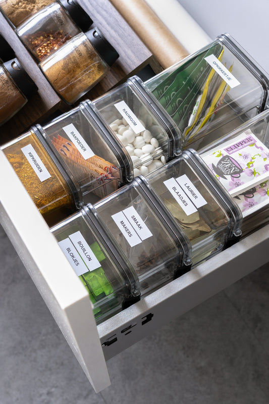 Voorraadpotten set van 5 – 460 ml – Luchtdichte bewaardozen – Vershoudbakjes – Voedselcontainers – Bewaarpotten – Kunststof – BPA-vrij – Stapelbaar – Transparant – Voor pasta, ontbijtgranen, rijst, snoep, suiker